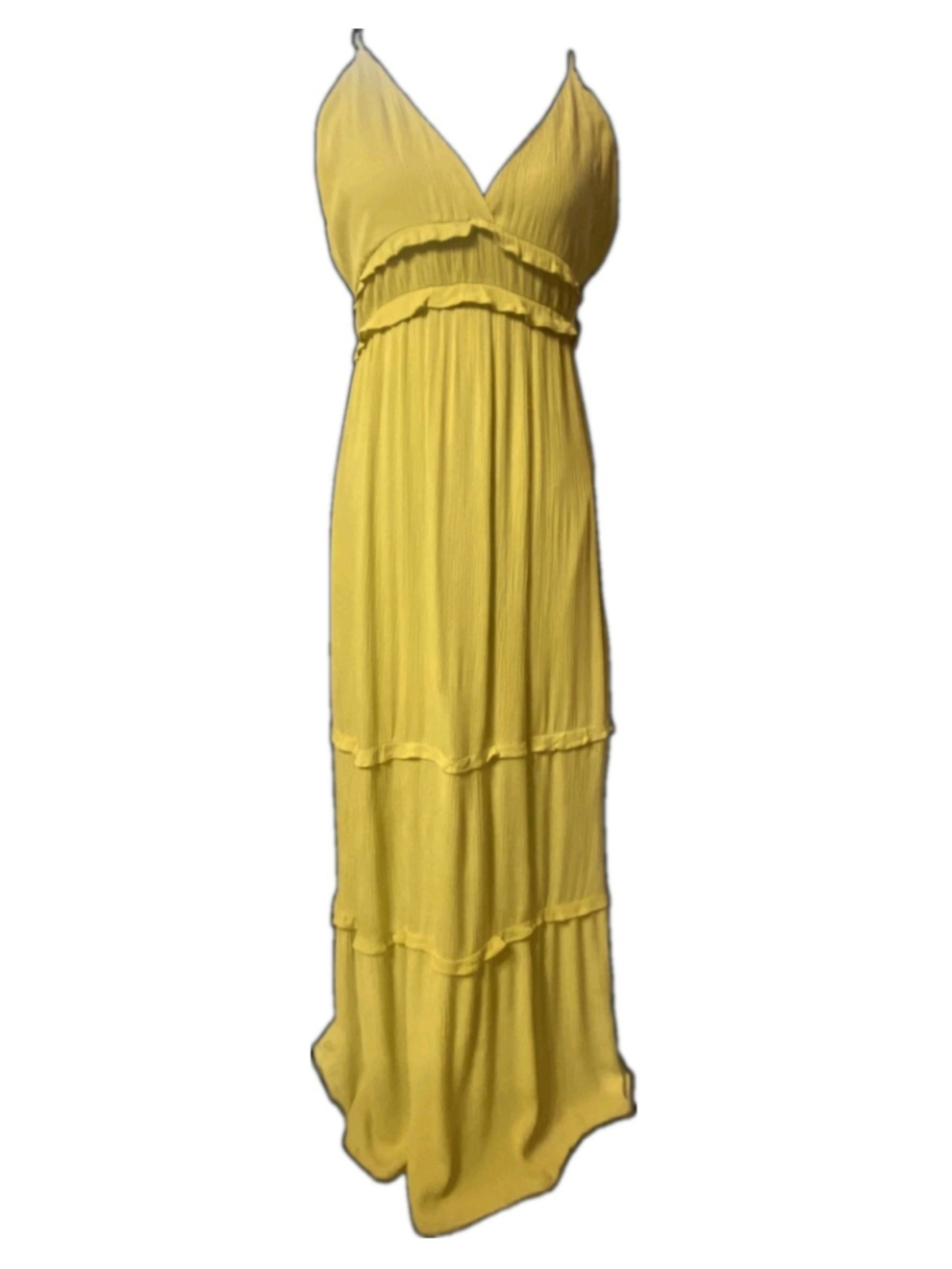Blashe Womens Large Chartreuse Rayon Tiered Maxi Dress Ruffle Open Back